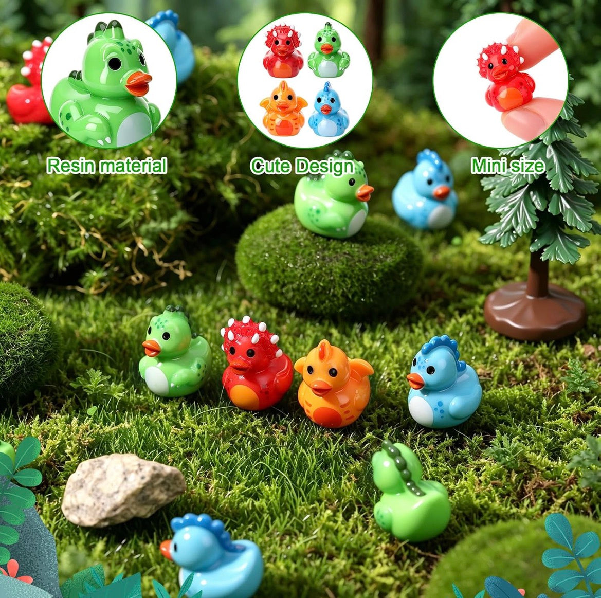 Customizable With or Without Magnets – Set of 8 Mini Resin Dinosaur Ducks, Tiny Dino Duck Figurines, Miniature Dinosaur Duck Party Favors, Fairy Garden Decor, Cruise Ducks, Jeep Ducks, Desk Decorations, Gift Set