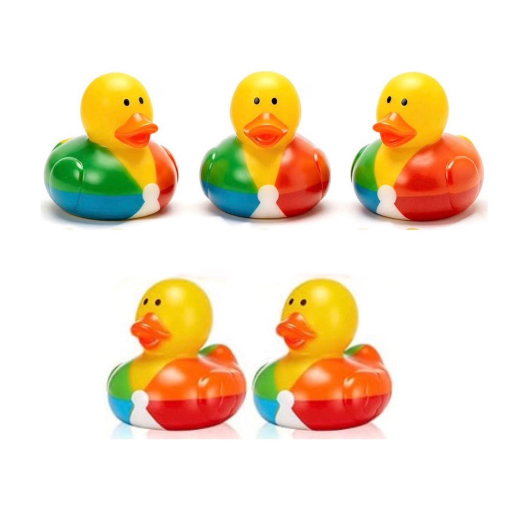 BEACH BALL Rubber Duck Gift Set of 5 | 2 Inch Ducks with Organza Bags & Ducked Cards | Ready to Gift & Hide | Duck Exchange Favors