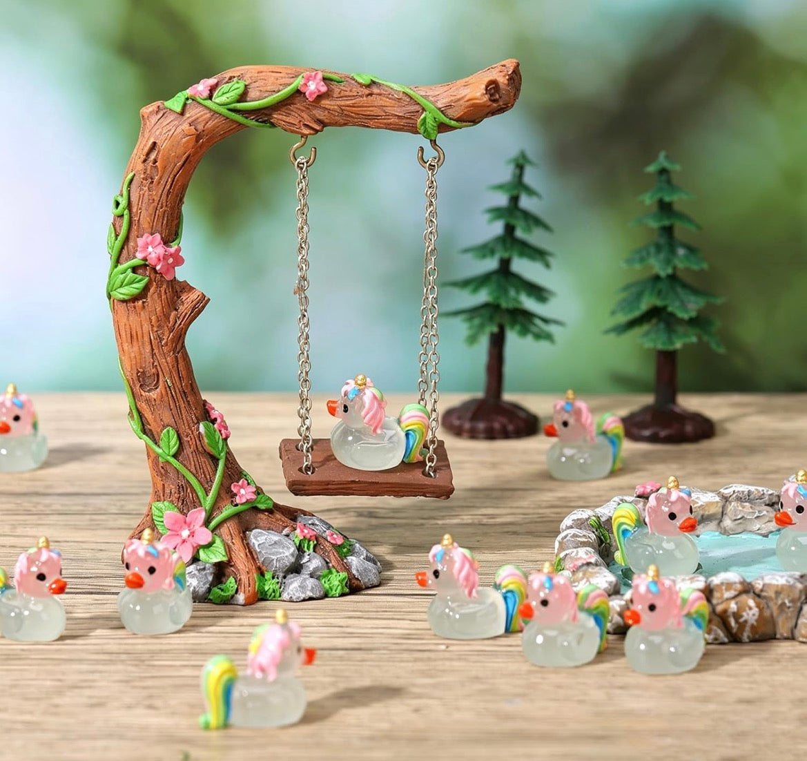 Customize with or Without Magnets – 5 Piece Glow in the Dark Mini Resin Unicorn Ducks Set, Luminous Unicorn Duck Figurines, Fairy Garden Miniatures, Cruise Ducks, Party Favors, Collectible Gifts