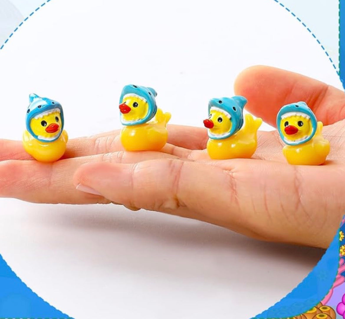 Set of 6, Shark Hat Themed Mini Resin Ducks, Magnetic or Non-Magnetic, Optional Personalized Duck Hiding Tags