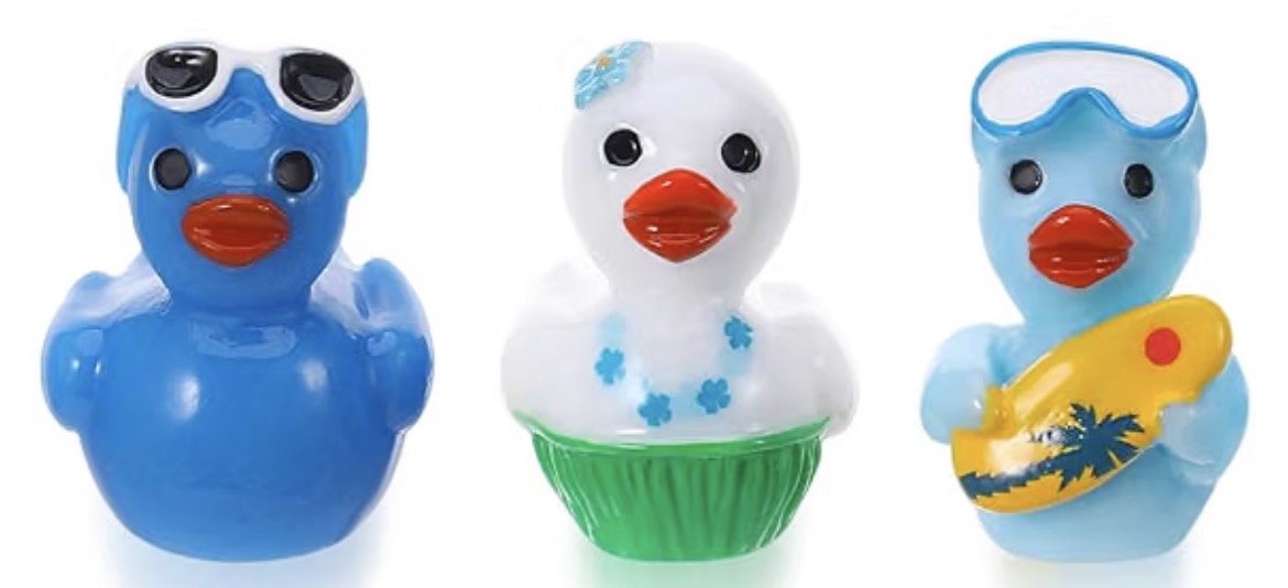 Set of 5, Vacation White/Blue Themed Mini Resin Ducks, Magnetic or Non-Magnetic, Optional Personalized Duck Hiding Tags