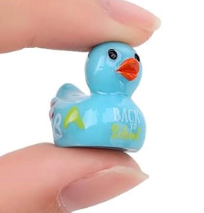 Set of 8, Back To School Themed Mini Resin Ducks, Magnetic or Non-Magnetic, Optional Personalized Duck Hiding Tags