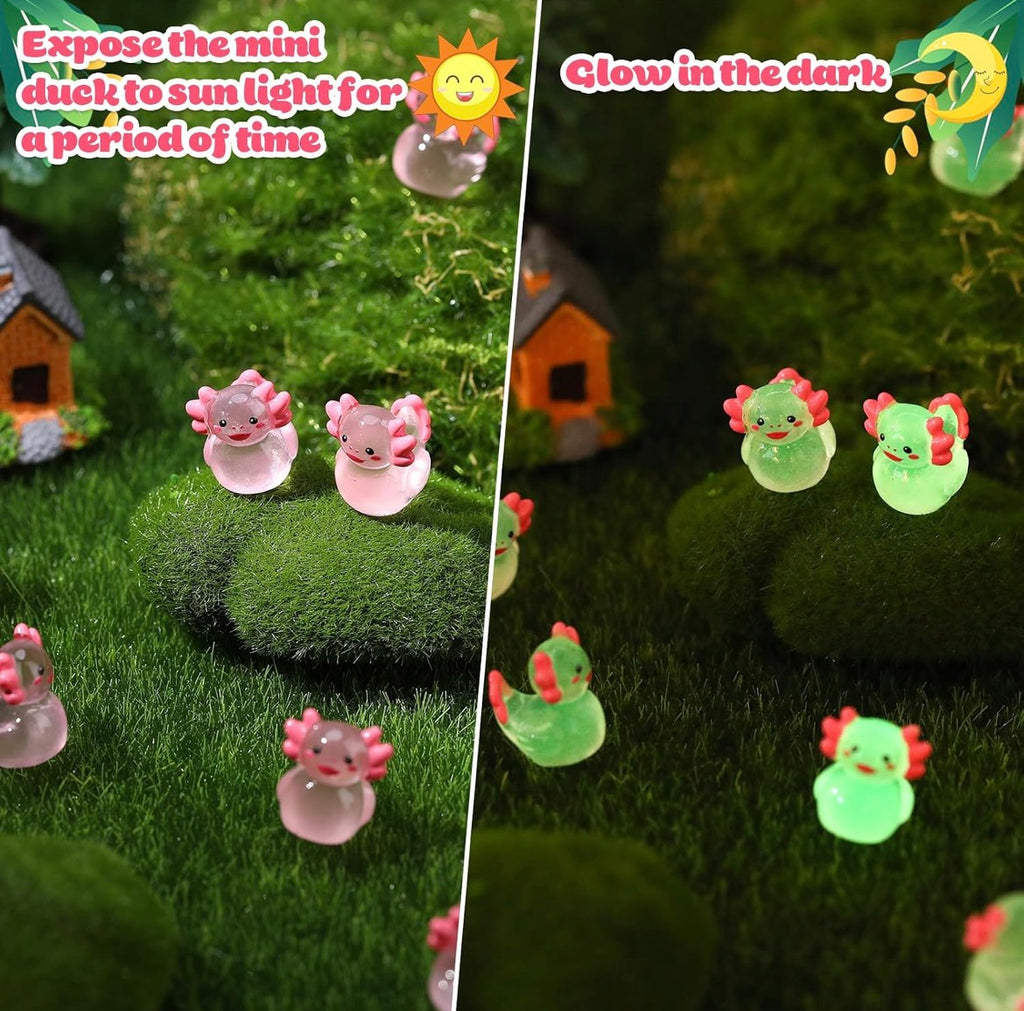 5 Piece Mini Resin Axolotl Ducks, Pink Axolotl Duck Figurines, Glow in the Dark Tiny Resin Ducks, Fairy Garden Decor, Party Favors, With or Without Magnets