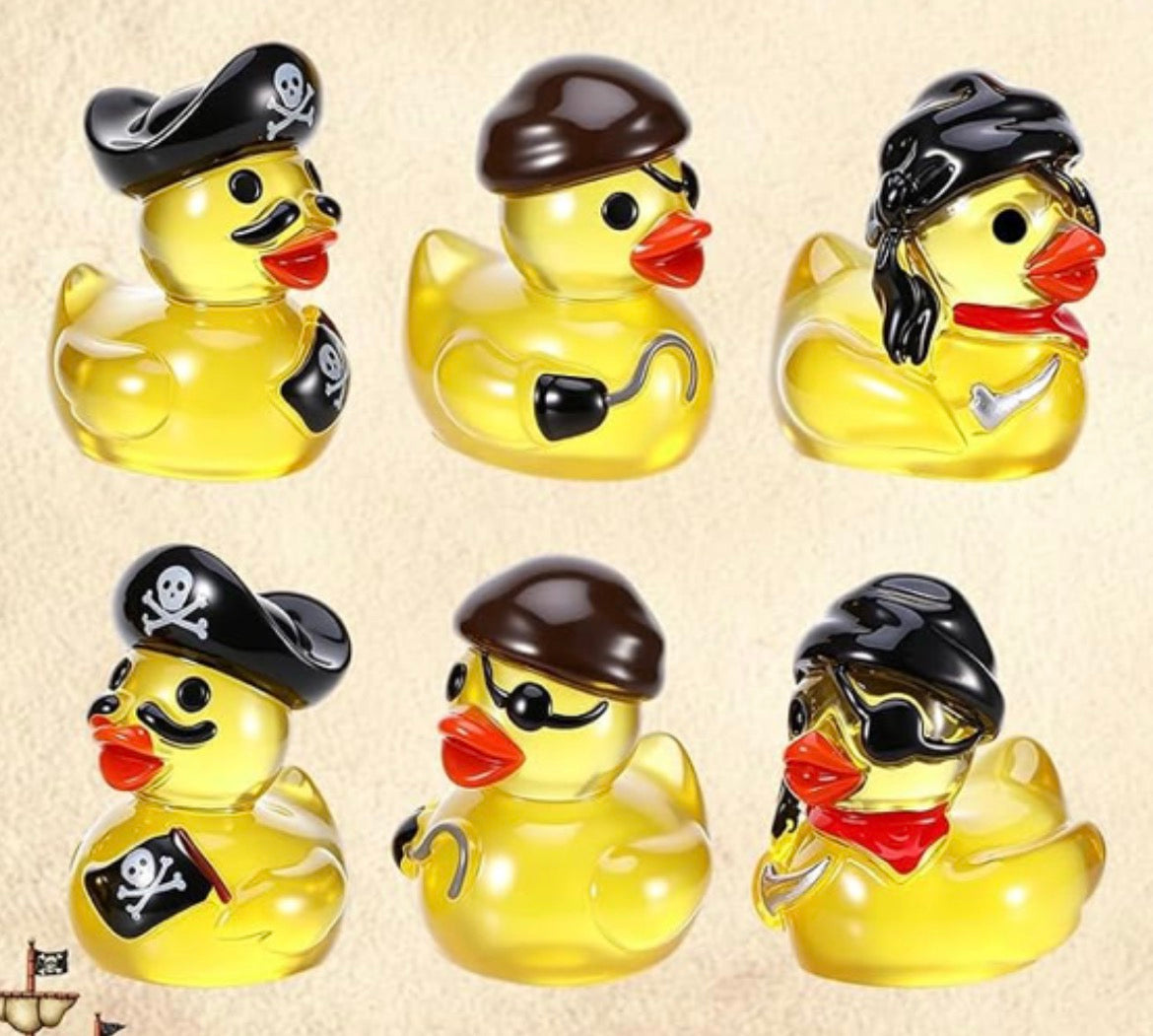 Set of 6, Glow-in-the-Dark Yellow Pirate Themed Mini Resin Ducks, Magnetic or Non-Magnetic, Optional Personalized Duck Hiding Tags