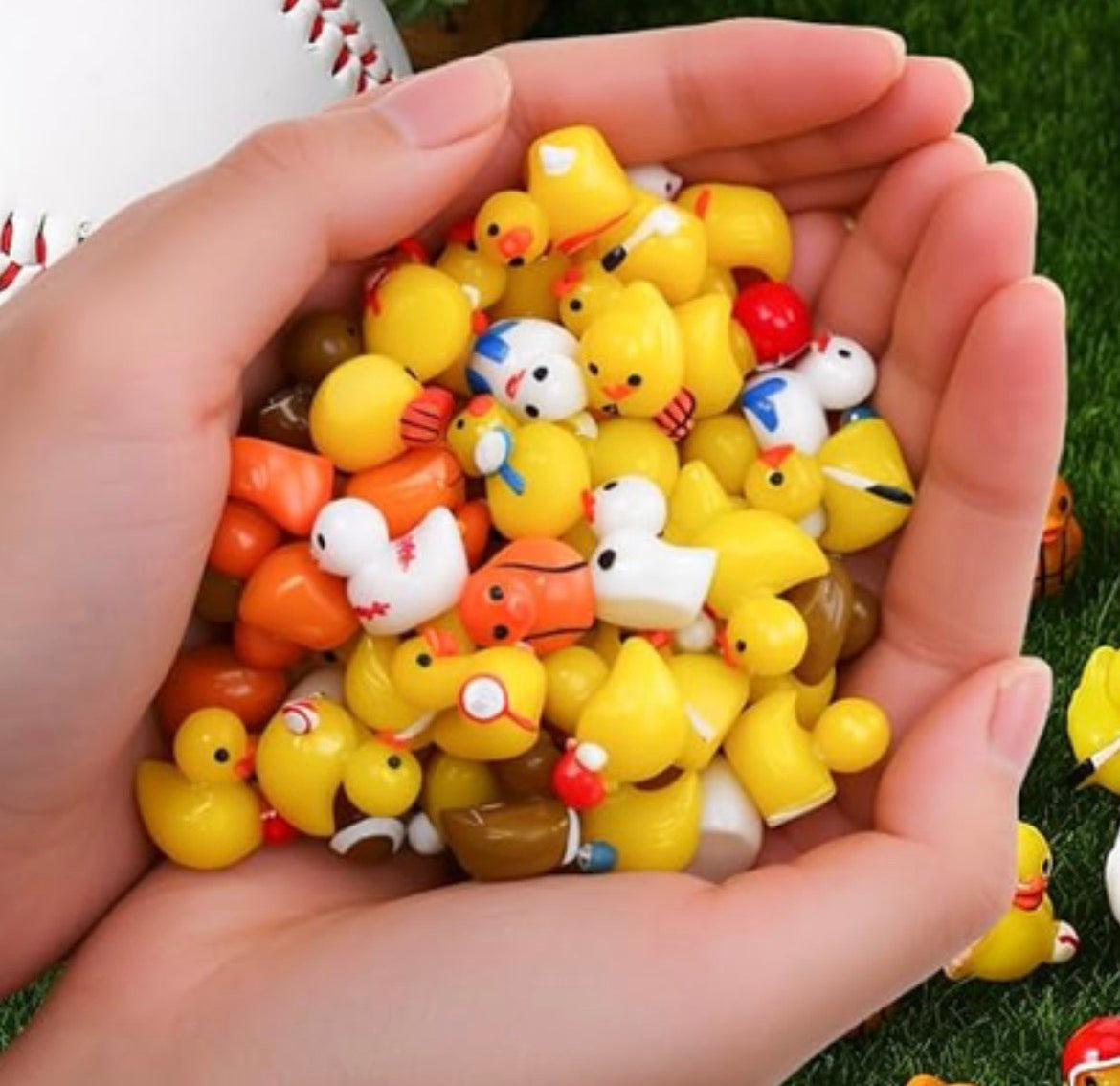 Set of 14, All Around Sports Themed Mini Resin Ducks, Magnetic or Non-Magnetic, Optional Personalized Duck Hiding Tags