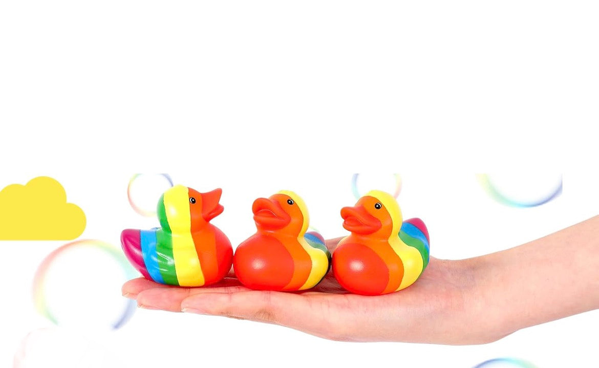 RAINBOW Rubber Duck Gift Set of 6 | 2 Inch Ducks with Organza Bags & Ducked Cards | Ready to Gift & Hide | Duck Exchange Favors