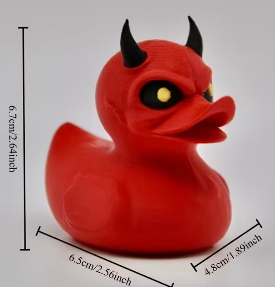 3D Printed Devil Duck – Handmade Red Demon Rubber Duck Style Figurine – Horned Duck Collectible – Halloween Gothic Desk Decor – Duck Gift