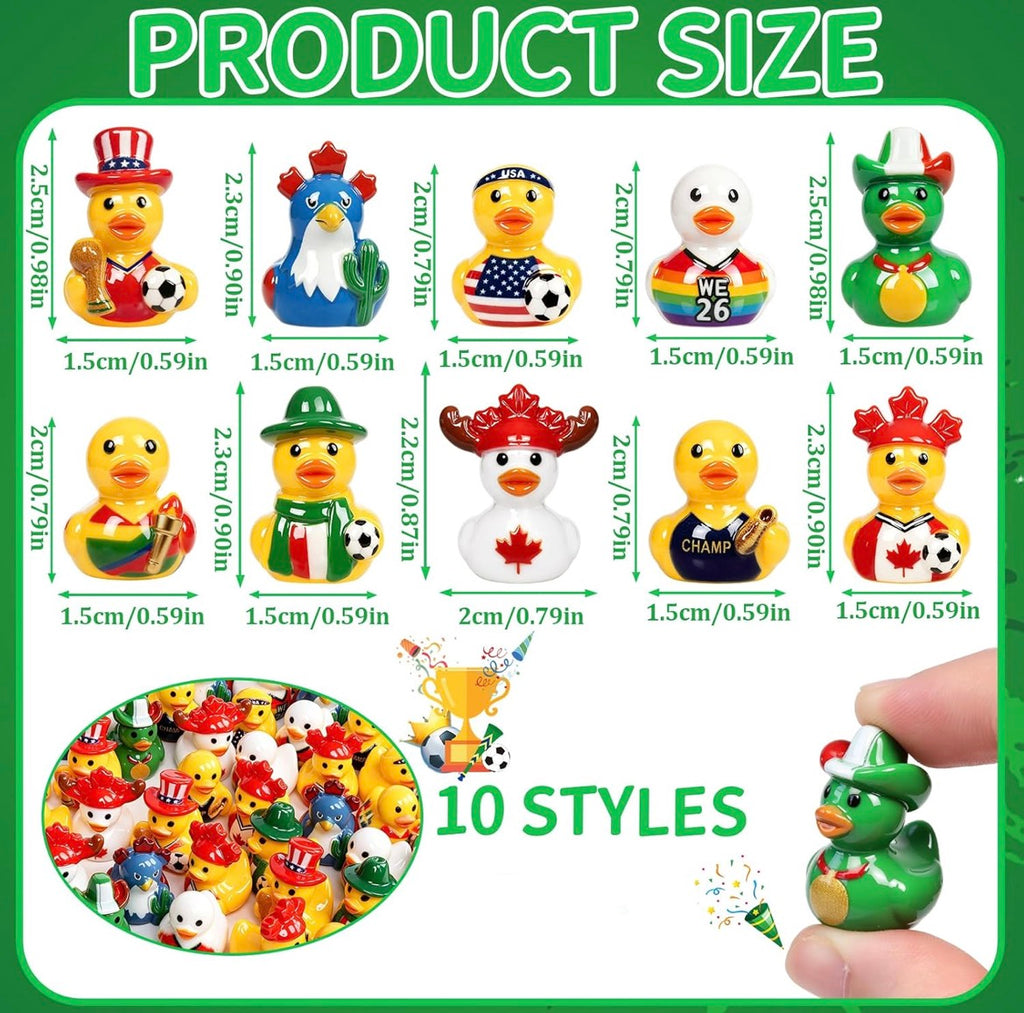 Customize With or Without Decorative Magnets • 2026 World Cup Soccer Mini Resin Duck Figurines • Set of 10 International Sports Collectible Ducks • Cruise Duck Hiding • Jeep Ducking • Party Favors