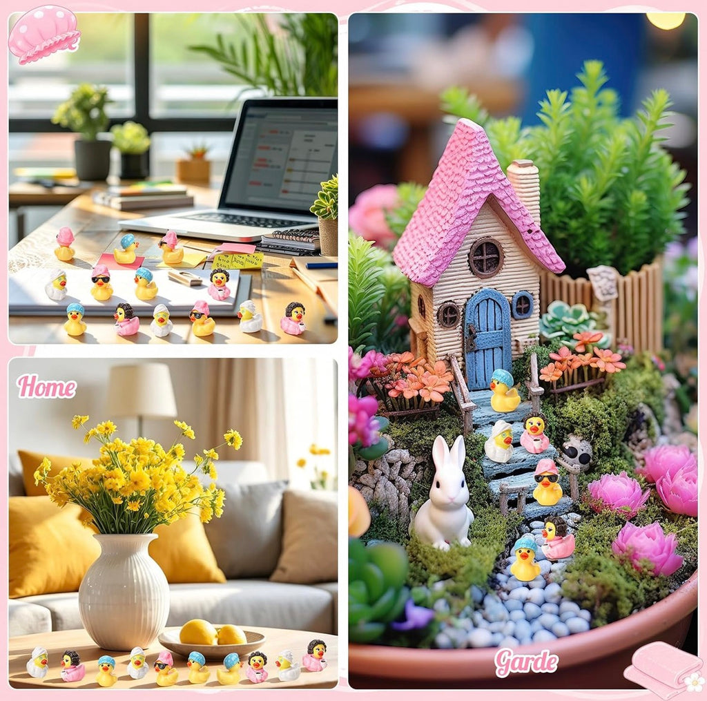 8 Piece Leisure Time Mini Resin Ducks – Spa & Self Care Duck Figurines – Cruise Duck & Jeep Duck Hiding Set – Fairy Garden Décor – Optional Magnets