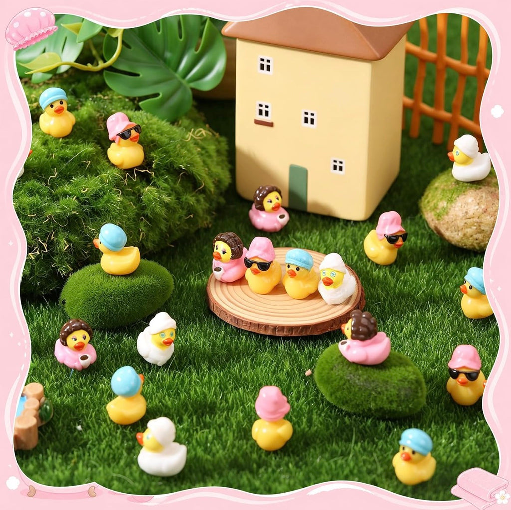 8 Piece Leisure Time Mini Resin Ducks – Spa & Self Care Duck Figurines – Cruise Duck & Jeep Duck Hiding Set – Fairy Garden Décor – Optional Magnets