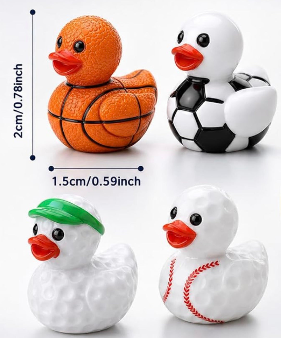 Set of 8, Sports Ball Themed Mini Resin Ducks, Magnetic or Non-Magnetic, Optional Personalized Duck Hiding Tags