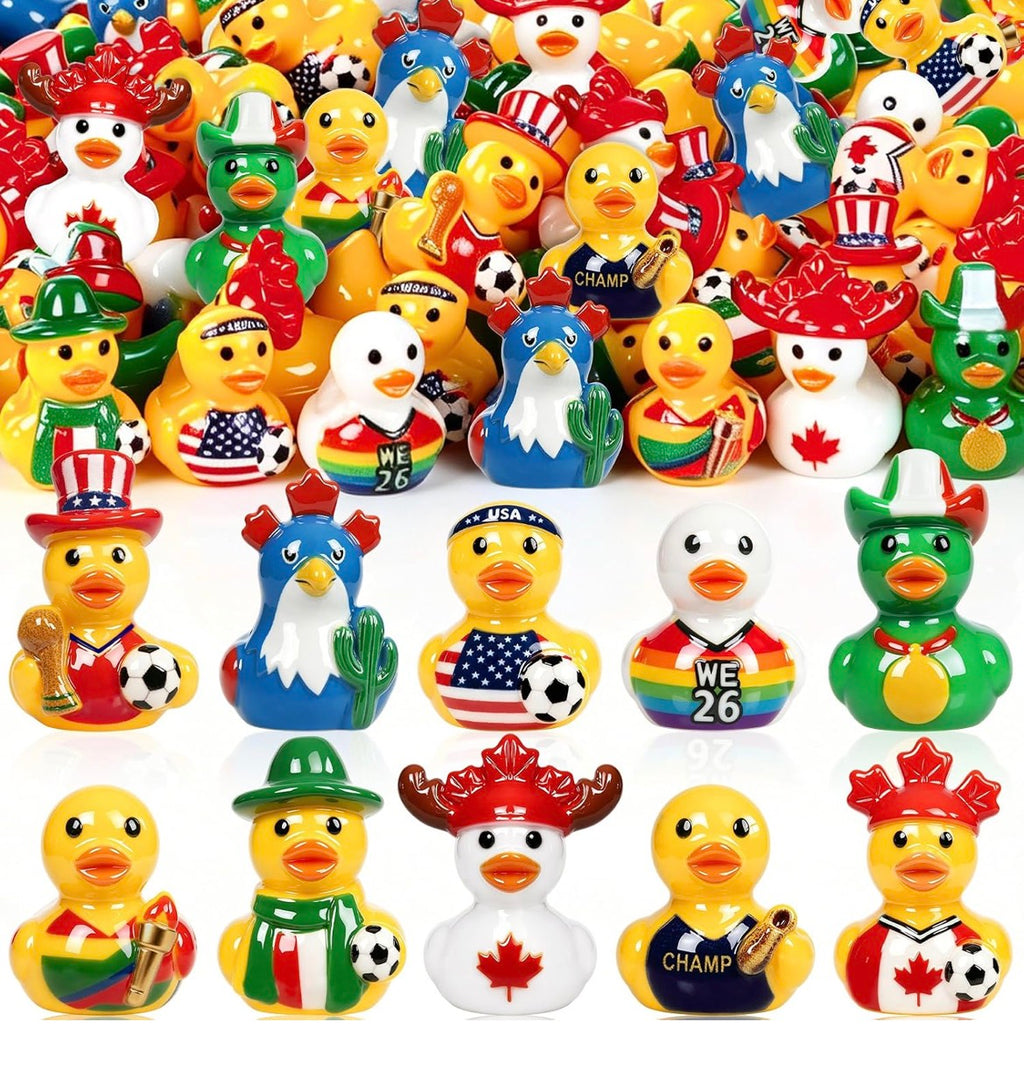 Customize With or Without Decorative Magnets • 2026 World Cup Soccer Mini Resin Duck Figurines • Set of 10 International Sports Collectible Ducks • Cruise Duck Hiding • Jeep Ducking • Party Favors