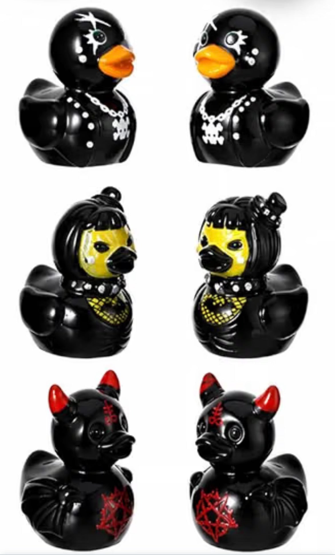 A0-Set of 6, Gothic Punk Themed Mini Resin Ducks, Magnetic or Non-Magnetic, Optional Personalized Duck Hiding Tags