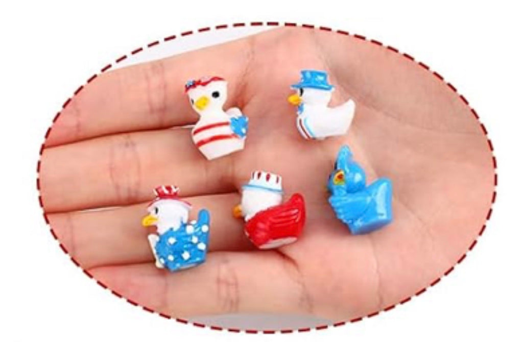Set of 5, Festive Patriotic Themed Mini Resin Ducks, Magnetic or Non-Magnetic, Optional Personalized Duck Hiding Tags