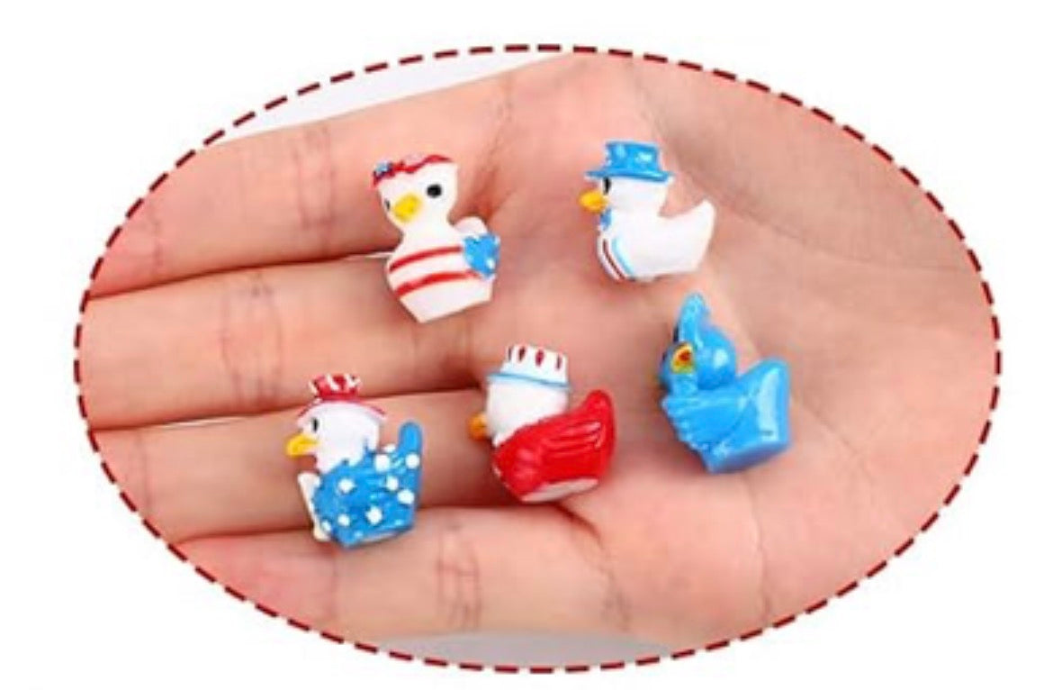 Set of 5, Festive Patriotic Themed Mini Resin Ducks, Magnetic or Non-Magnetic, Optional Personalized Duck Hiding Tags