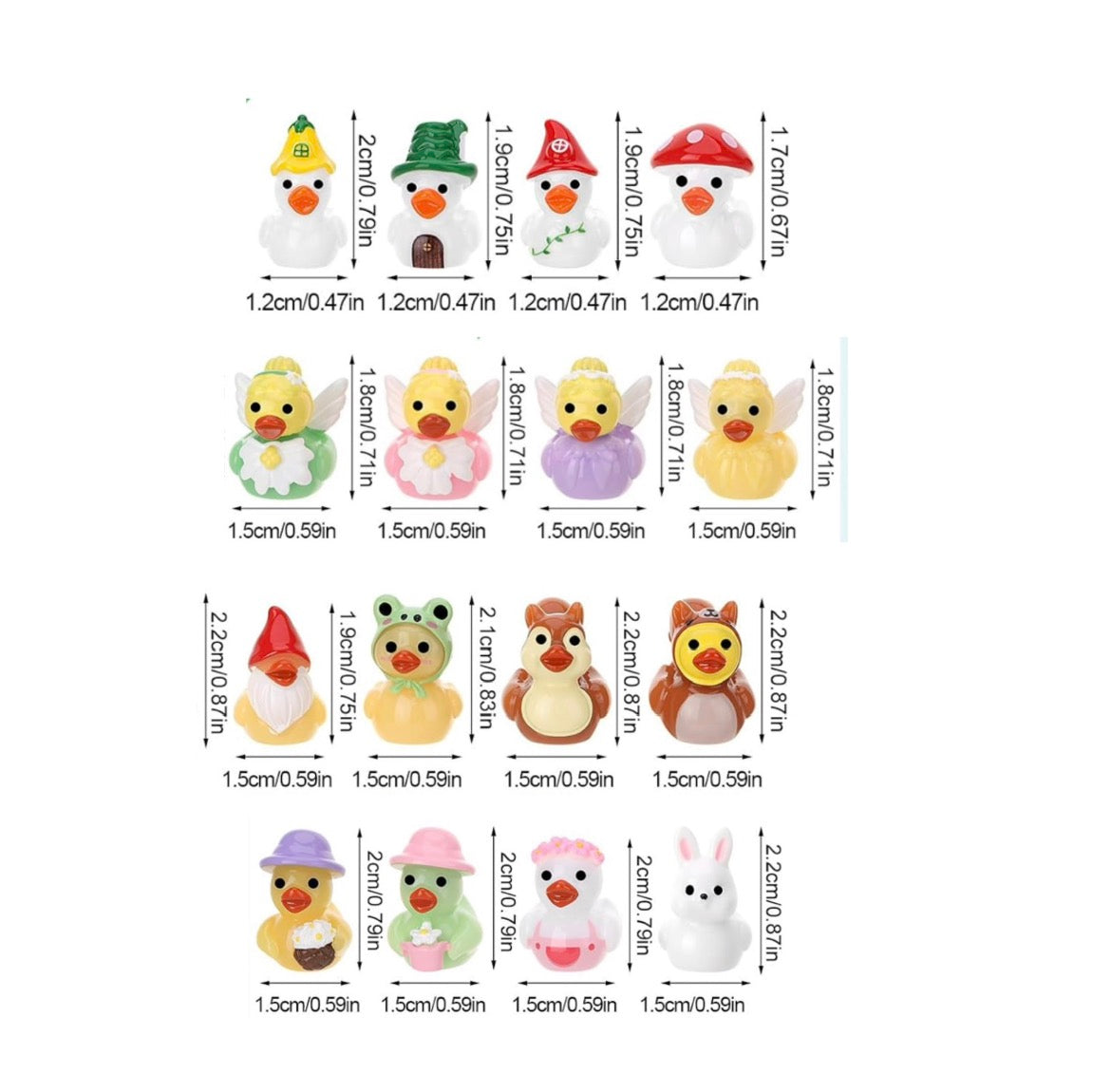 Set of 16, Fairy Garden Mix Themed Mini Resin Ducks, Magnetic or Non-Magnetic, Optional Personalized Duck Hiding Tags