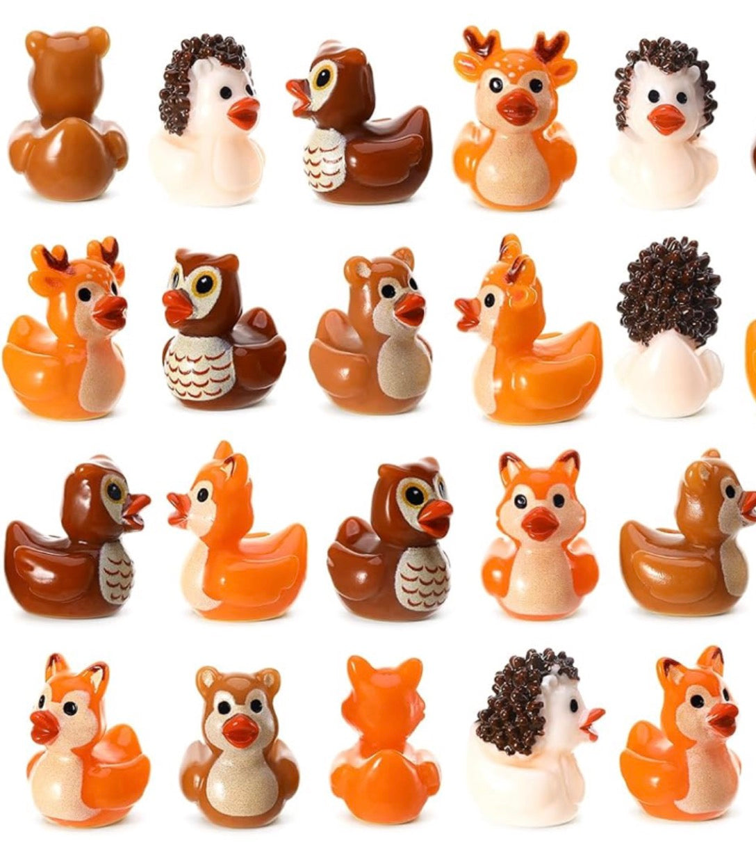 A0-Set of 5, Fall Animals Themed Mini Resin Ducks, Magnetic or Non-Magnetic, Optional Personalized Duck Hiding Tags
