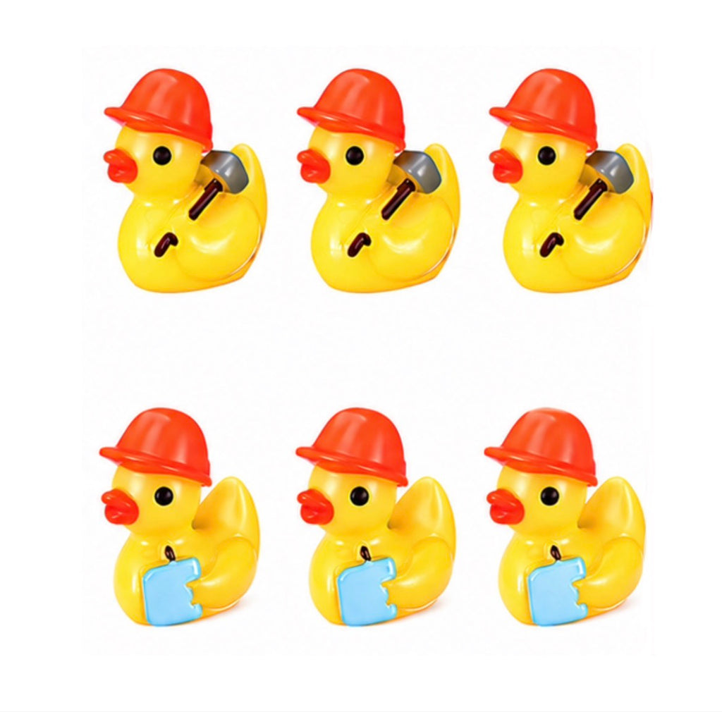 Set of 6 Construction Engineer Themed Mini Resin Ducks, Magnetic or Non-Magnetic, Optional Personalized Duck Hiding Tags