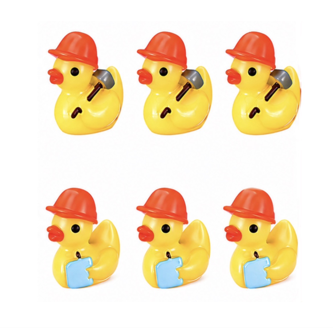 Set of 6 Construction Engineer Themed Mini Resin Ducks, Magnetic or Non-Magnetic, Optional Personalized Duck Hiding Tags