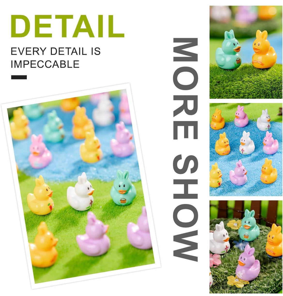 Set of 6, Easter Bunny Themed Mini Resin Ducks, Magnetic or Non-Magnetic, Optional Personalized Duck Hiding Tags