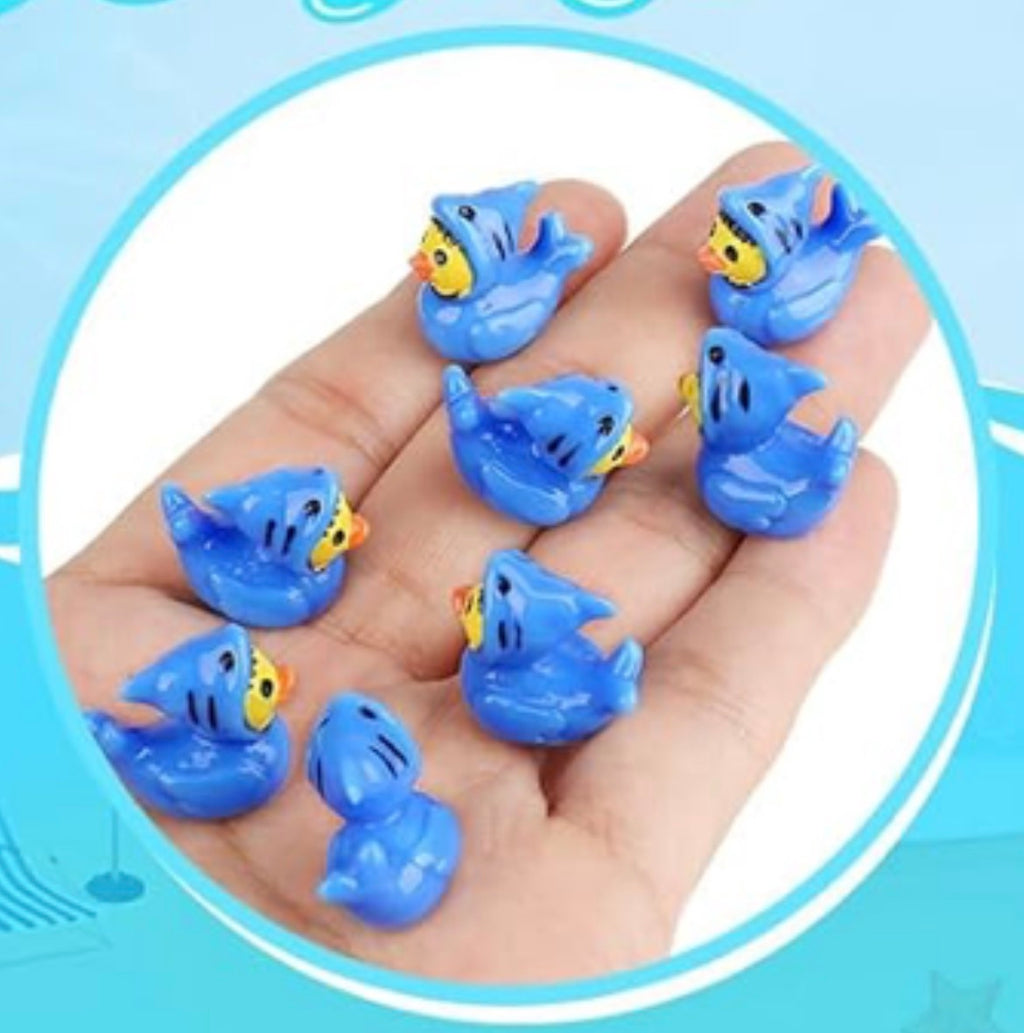 Set of 5, Shark Costume Themed Mini Resin Ducks, Magnetic or Non-Magnetic, Optional Personalized Duck Hiding Tags