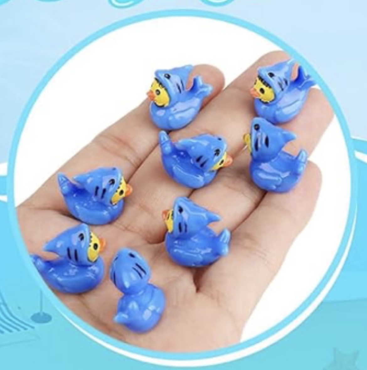 Set of 5, Shark Costume Themed Mini Resin Ducks, Magnetic or Non-Magnetic, Optional Personalized Duck Hiding Tags