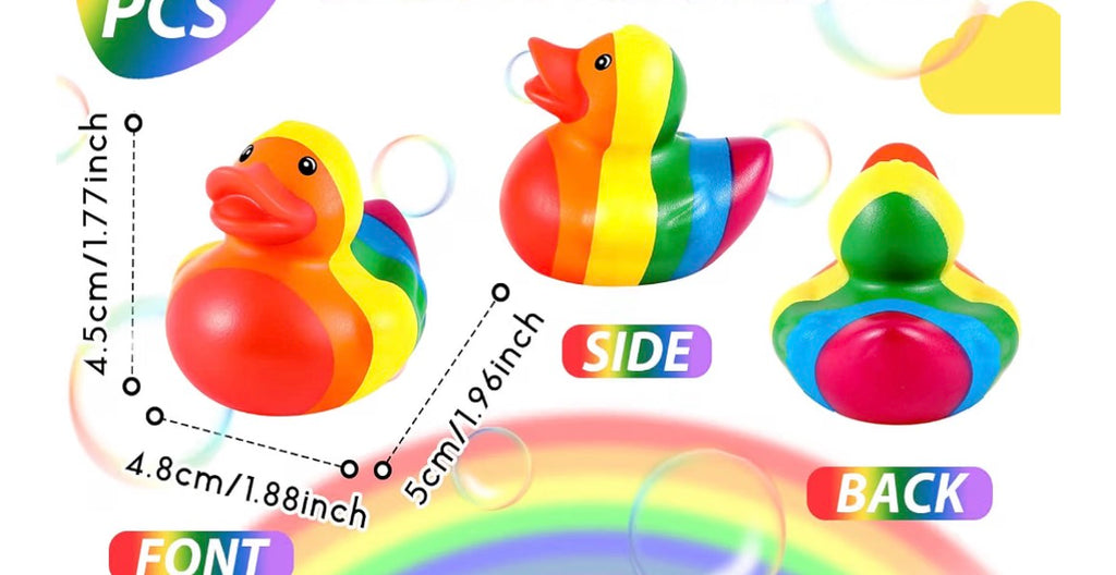 RAINBOW Rubber Duck Gift Set of 6 | 2 Inch Ducks with Organza Bags & Ducked Cards | Ready to Gift & Hide | Duck Exchange Favors