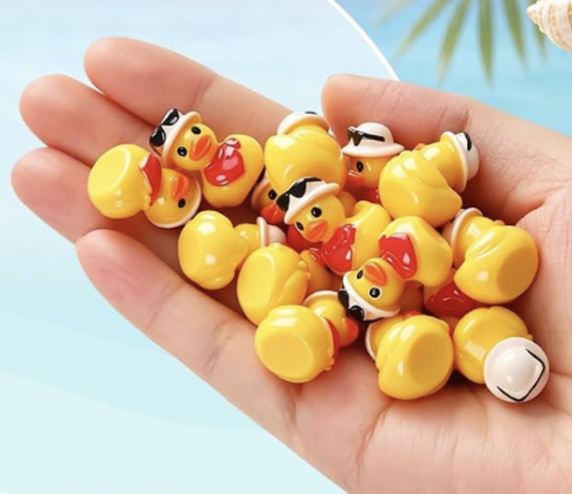 Set of 5, Country with Sunglasses on Head Themed Mini Resin Ducks, Magnetic or Non-Magnetic, Optional Personalized Duck Hiding Tags