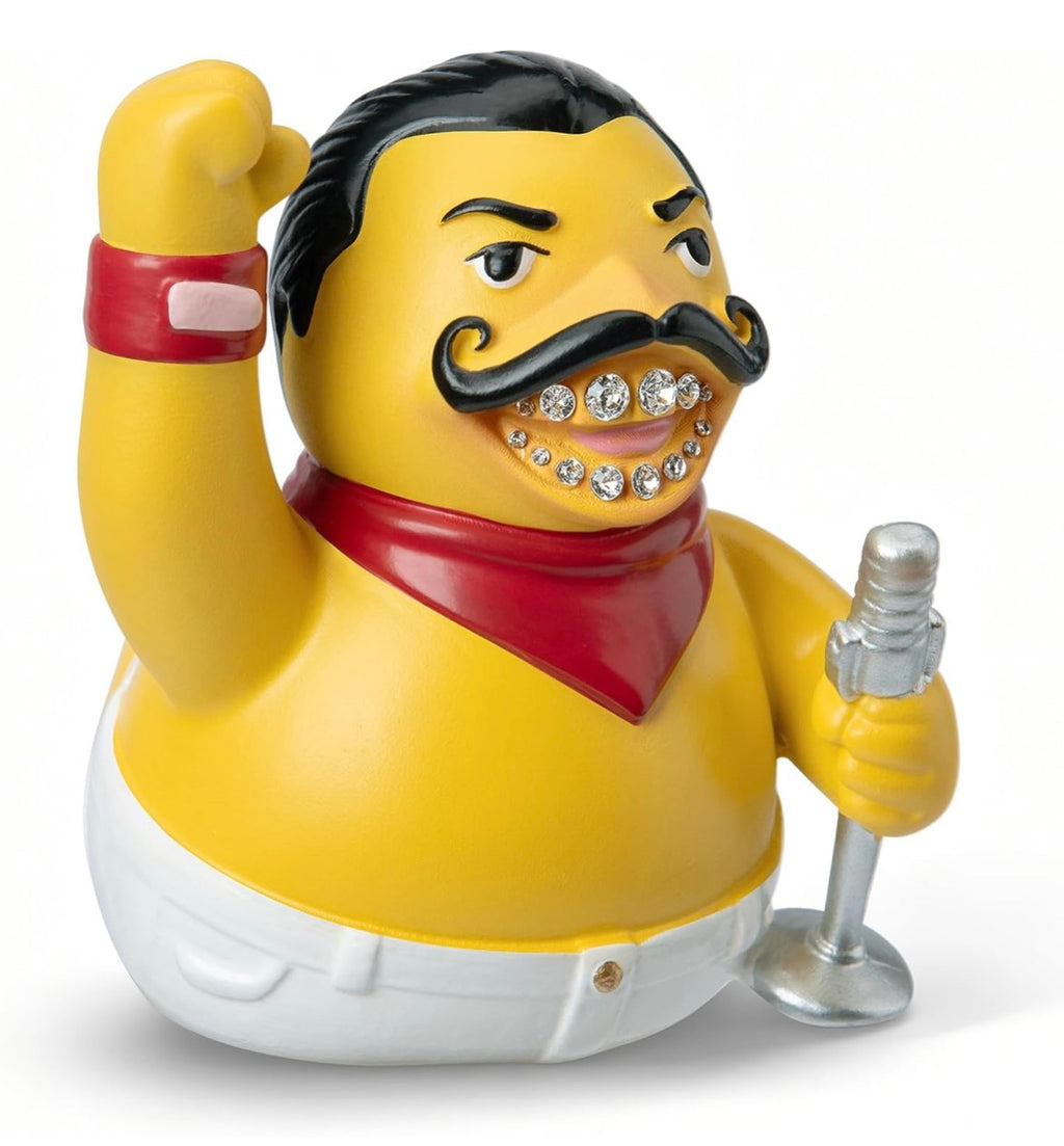Large Resin Farrokh Bulsara Duck Figurine – Rhinestone Teeth Collectible Statue – Hand-Painted Resin Duck – Music Inspired Decor – 3.15 Inch Gift