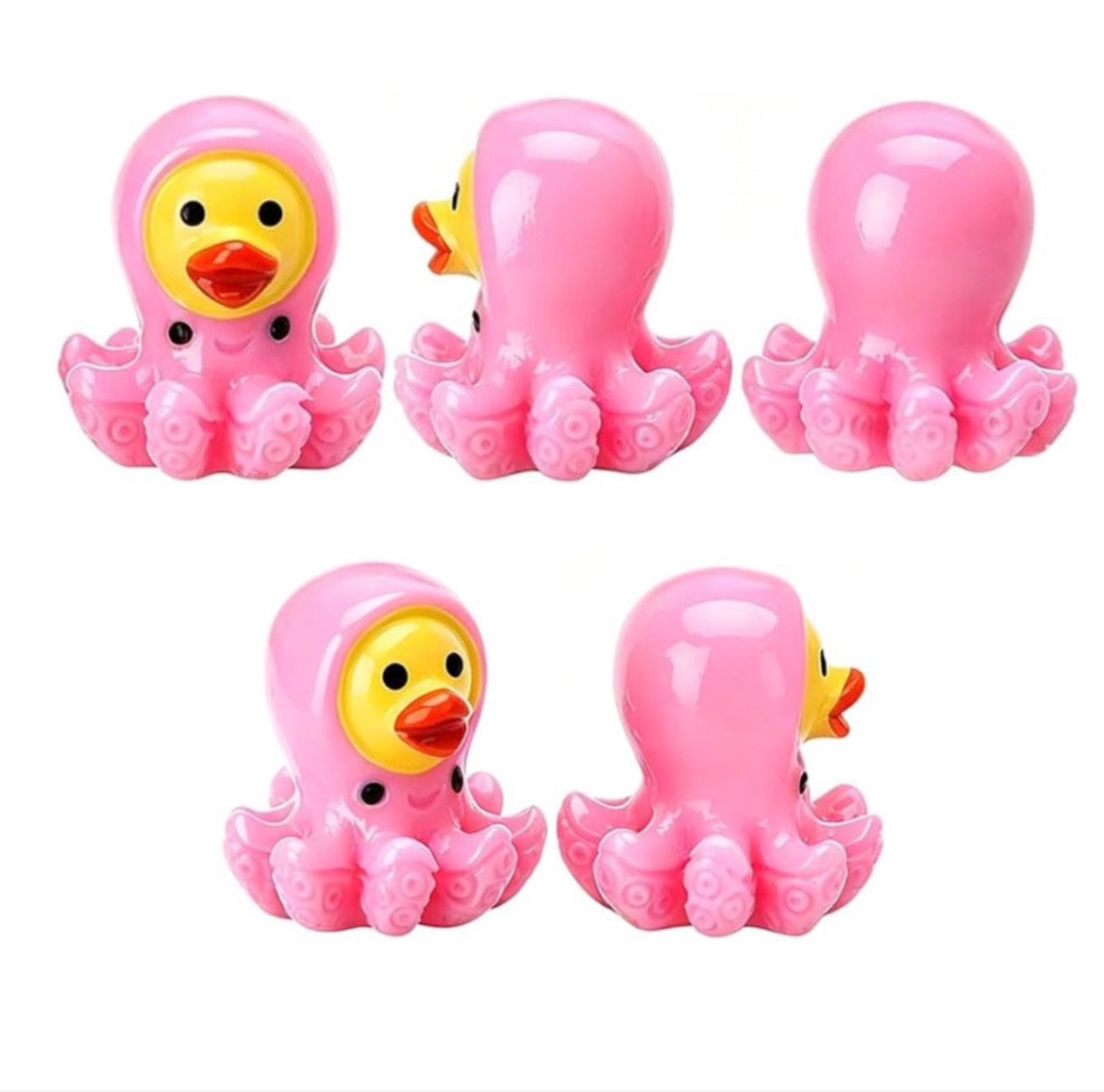 Set of 5, Pink Octopus Themed Mini Resin Ducks, Magnetic or Non-Magnetic, Optional Personalized Duck Hiding Tags