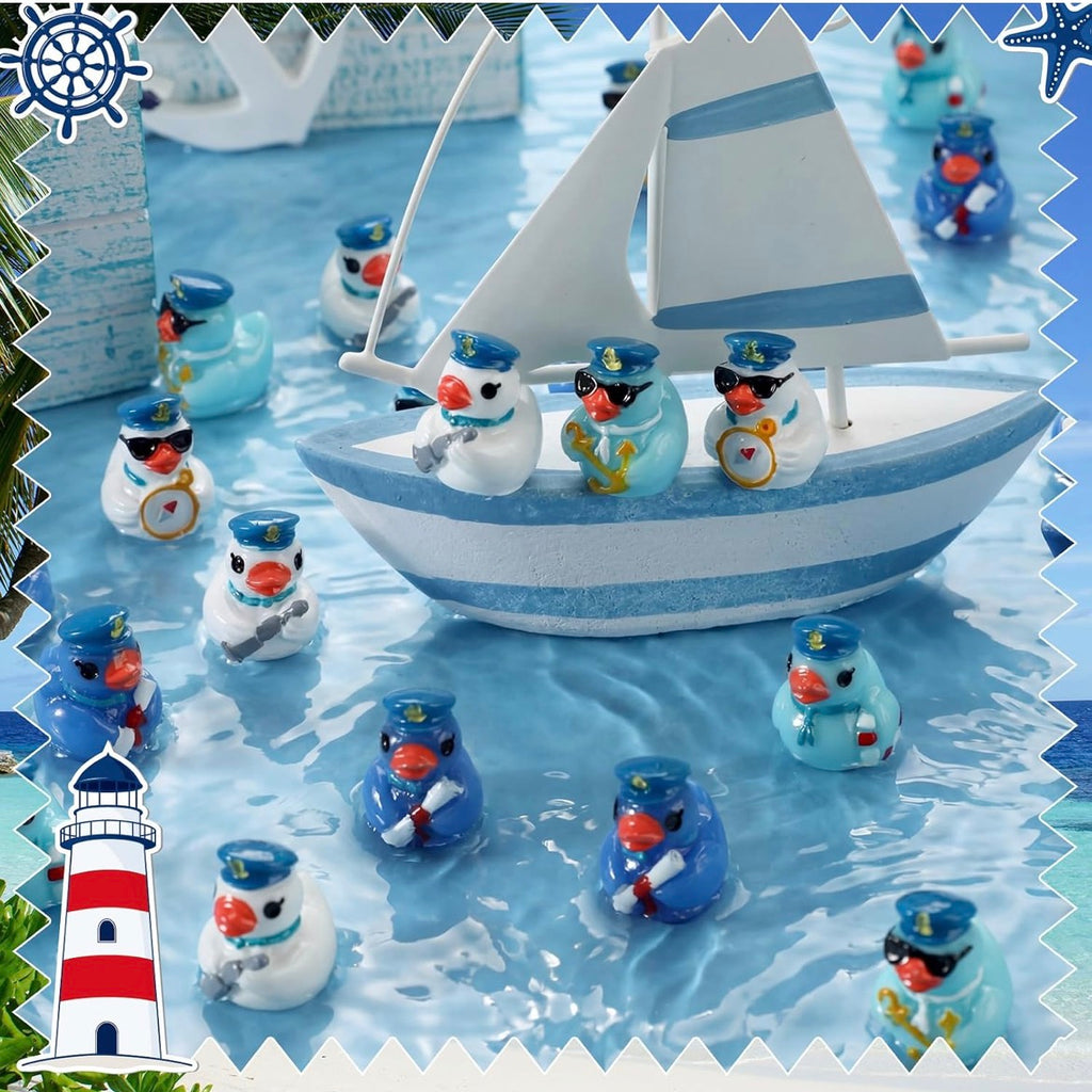 Customize with or Without Magnets – 6 Piece Mini Resin Nautical Sailor Ducks Set, Cruise Duck Figurines, Captain & Sailor Ducks, Beach Theme Party Favors, Fairy Garden Miniatures