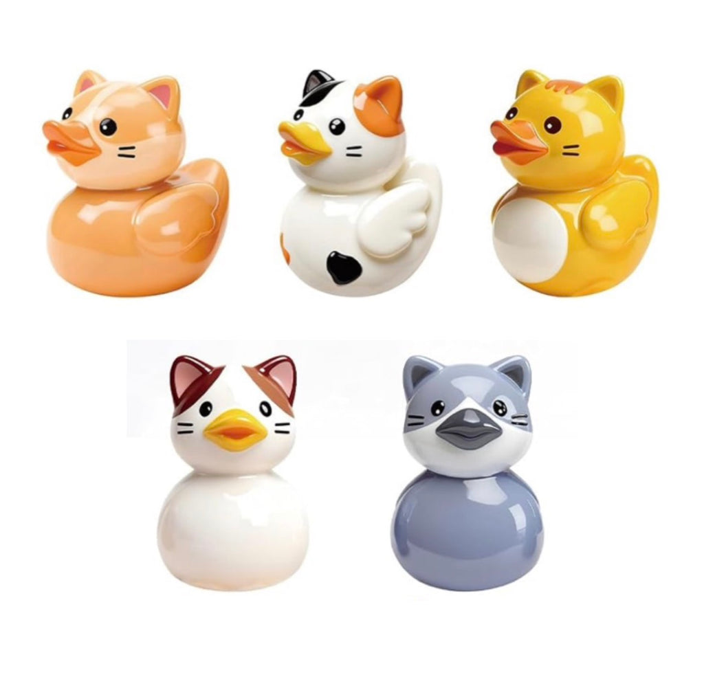 Set of 5, Cat Kitten Themed Mini Resin Ducks, Magnetic or Non-Magnetic, Optional Personalized Duck Hiding Tags