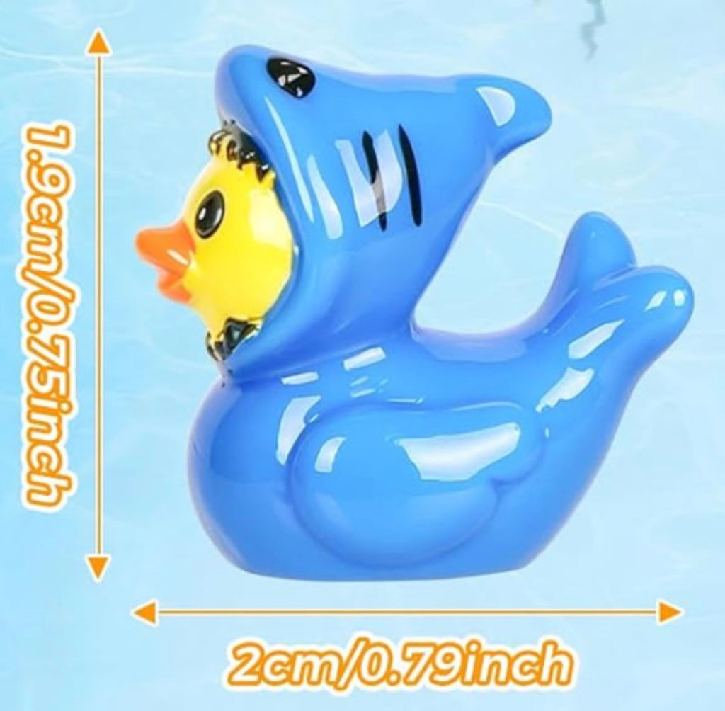 Set of 5, Shark Costume Themed Mini Resin Ducks, Magnetic or Non-Magnetic, Optional Personalized Duck Hiding Tags