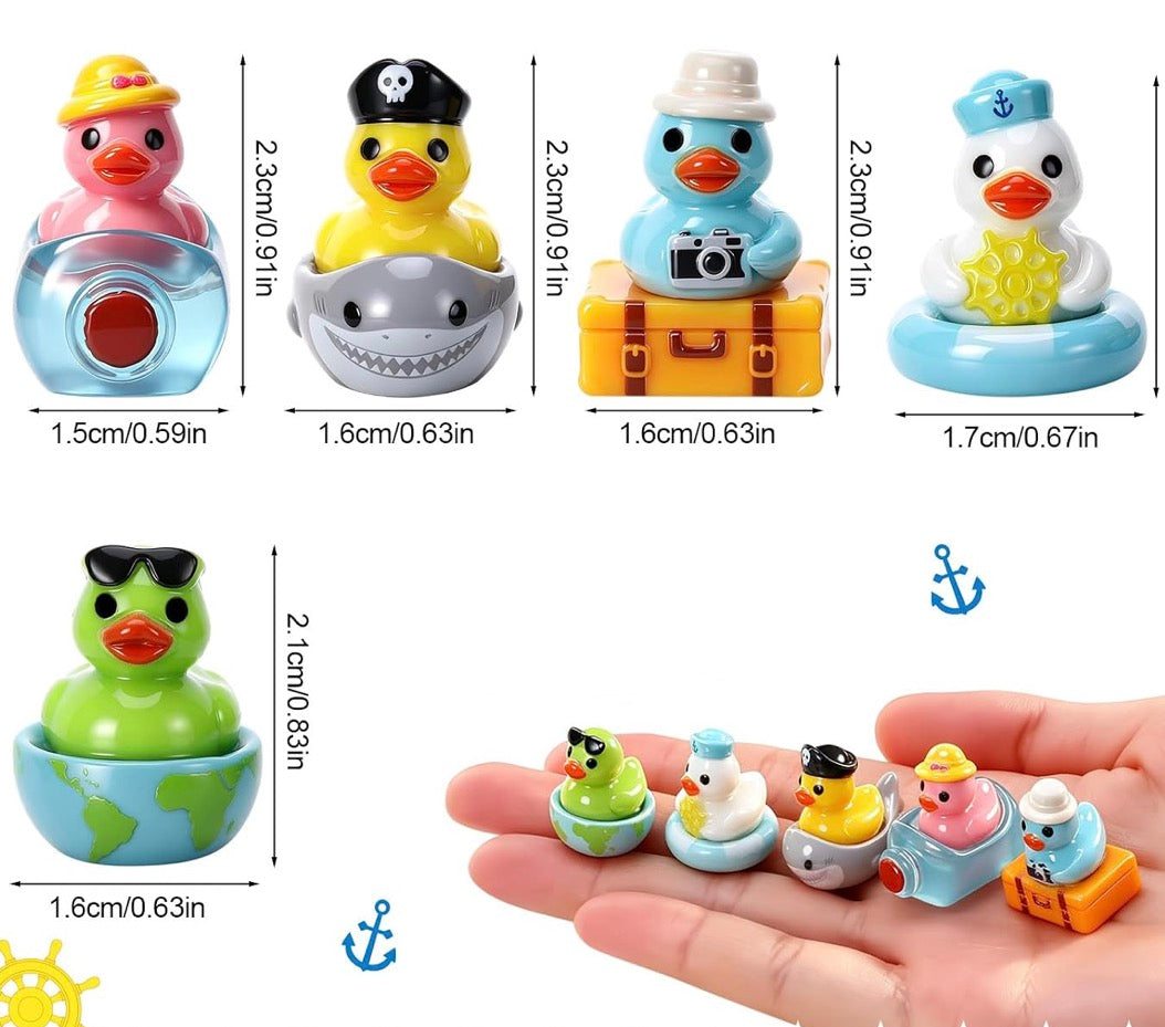 Set of 5, Adventure Vacation Themed Mini Resin Ducks, Magnetic or Non-Magnetic, Optional Personalized Duck Hiding Tags