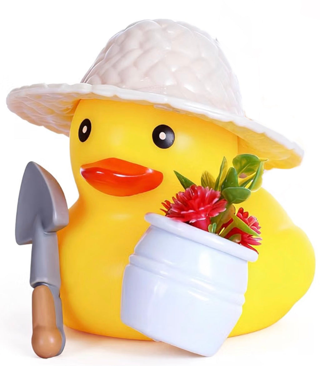 DIY Gardening 2” Rubber Duck Kit | 4 Piece Garden Duck Craft Set | Gardener Duck with Hat Flower Pot & Shovel | Duck Decorating Kit