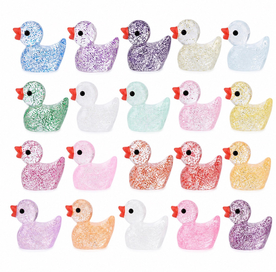 Set of 20, Glitter (random colors) Themed Mini Resin Ducks, Magnetic or Non-Magnetic, Optional Personalized Duck Hiding Tags