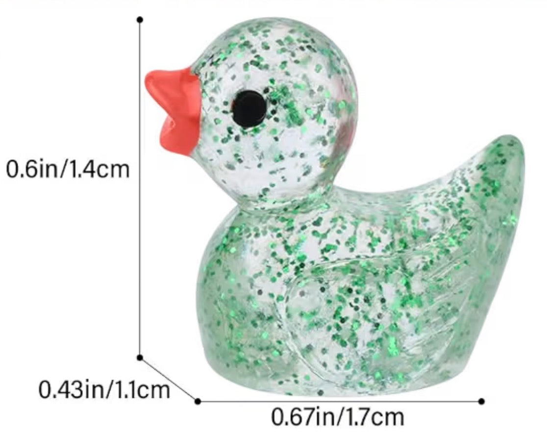 Set of 20, Glitter (random colors) Themed Mini Resin Ducks, Magnetic or Non-Magnetic, Optional Personalized Duck Hiding Tags