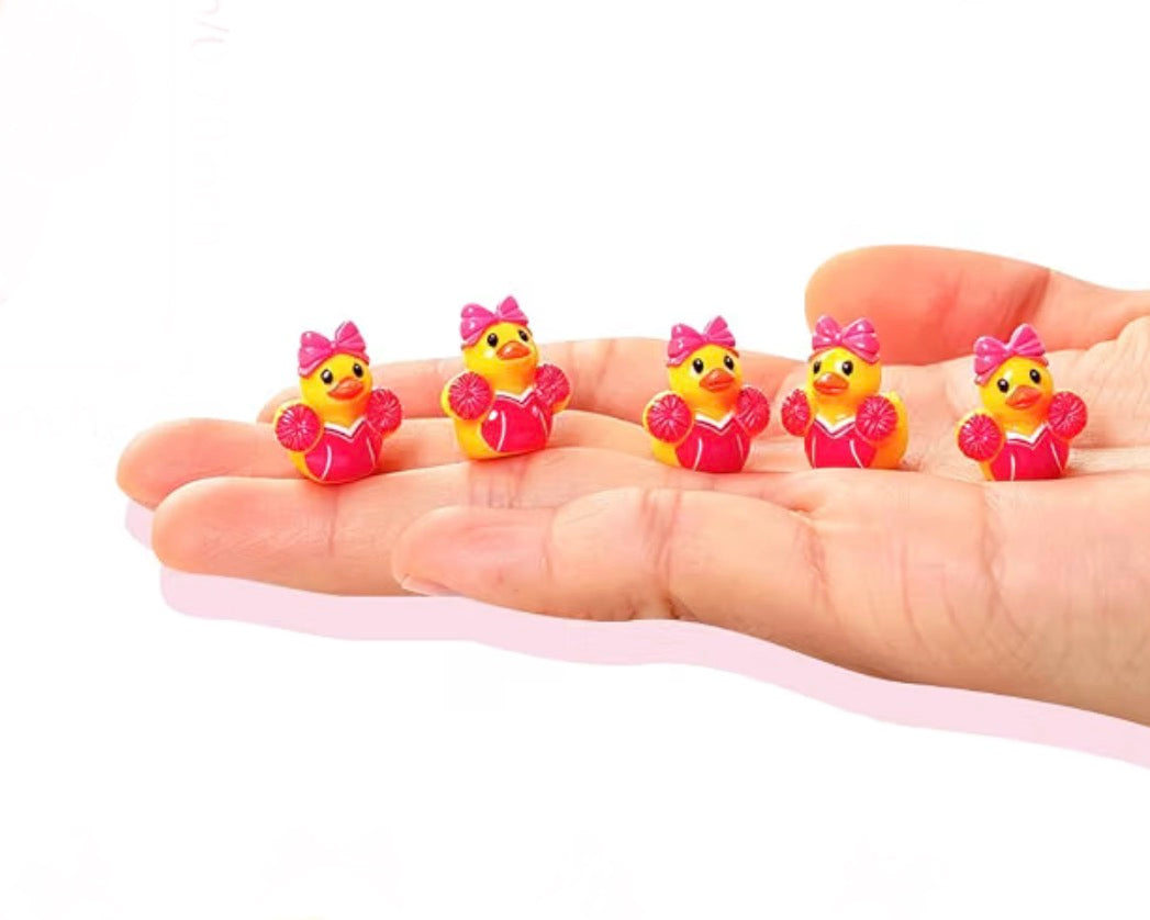 Set of 6, Pink Cheerleader Themed Mini Resin Ducks, Magnetic or Non-Magnetic, Optional Personalized Duck Hiding Tags
