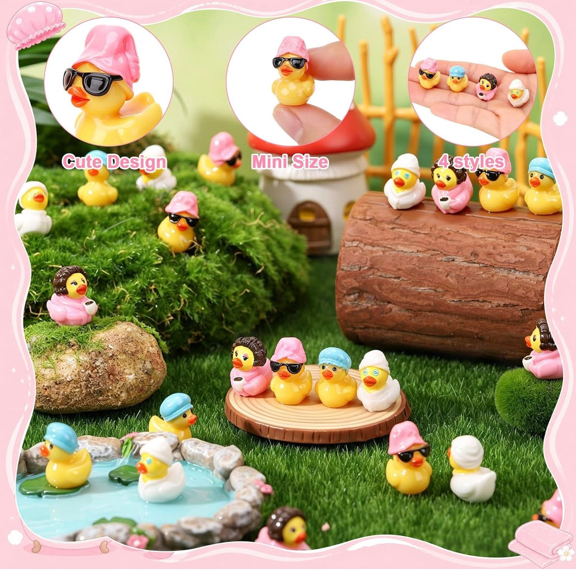 8 Piece Leisure Time Mini Resin Ducks – Spa & Self Care Duck Figurines – Cruise Duck & Jeep Duck Hiding Set – Fairy Garden Décor – Optional Magnets