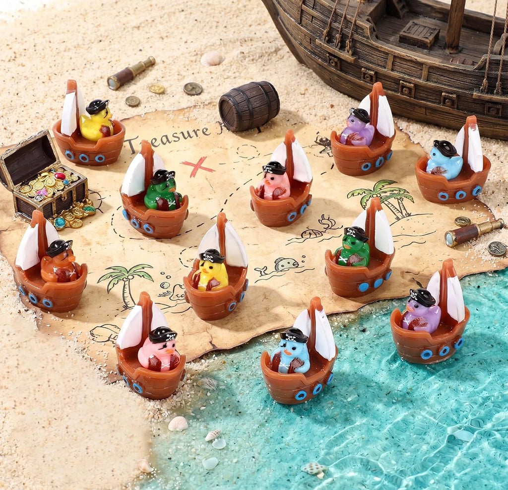 6 Piece Mini Resin Pirate Duck Boats – Cruise Duck & Jeep Duck Hiding Set – Tiny Pirate Boat Duck Figurines – Party Favors – Optional Magnets