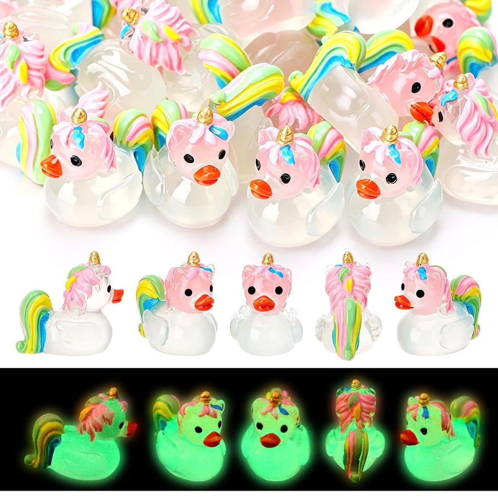 Customize with or Without Magnets – 5 Piece Glow in the Dark Mini Resin Unicorn Ducks Set, Luminous Unicorn Duck Figurines, Fairy Garden Miniatures, Cruise Ducks, Party Favors, Collectible Gifts