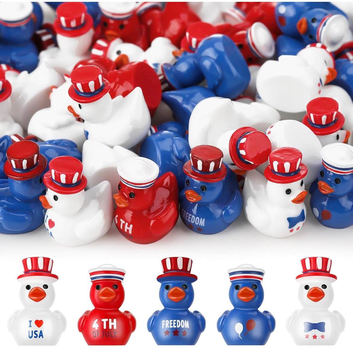 Customize with or Without Magnets – 5 Piece Patriotic Mini Resin Ducks Set, USA Independence Day Ducks, Fourth of July Mini Ducks, Freedom Duck Figurines, Cruise Ducks, Tiered Tray Decor, Party Favors