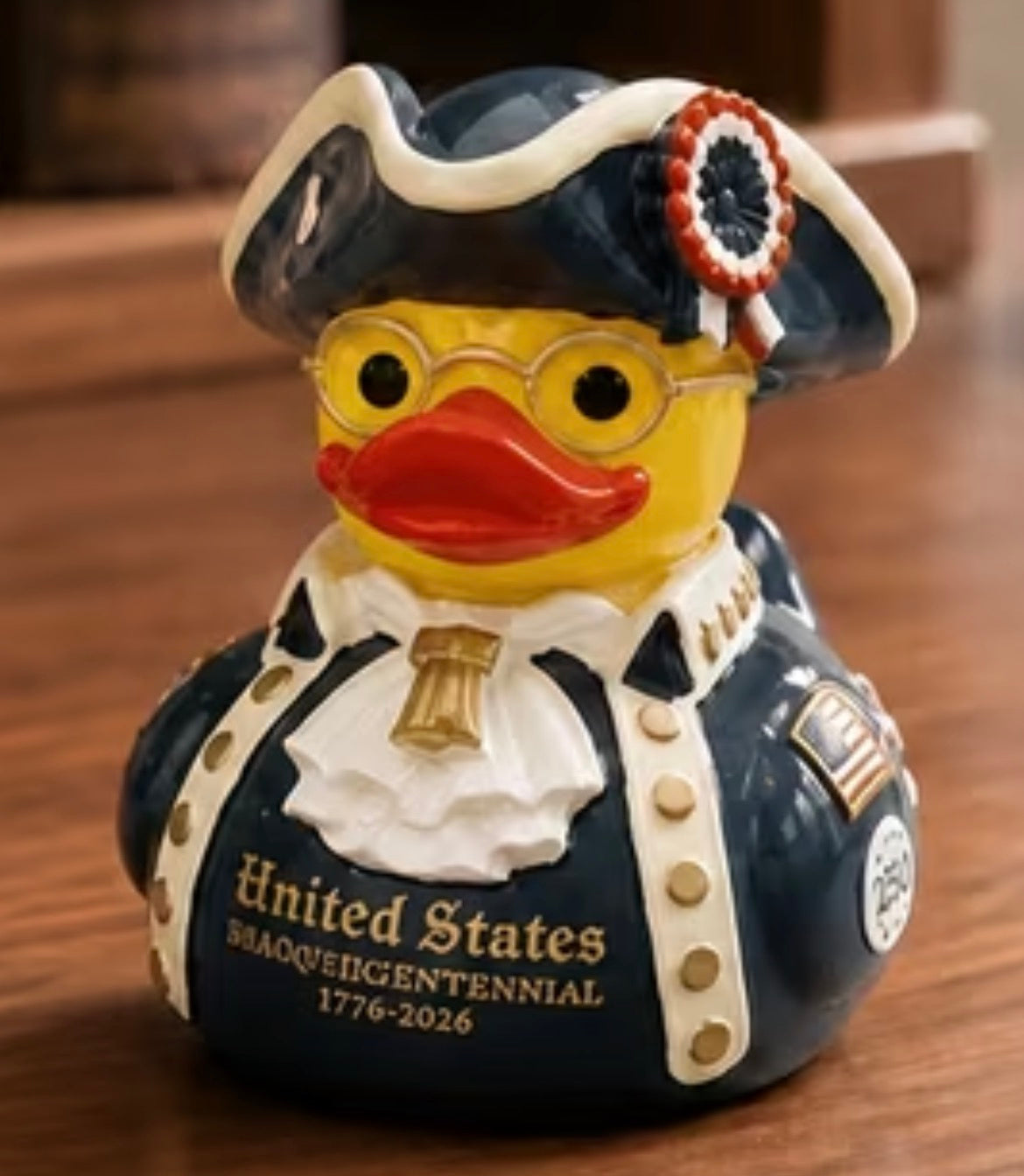 Hand Painted Patriotic Resin Duck – 1776–2026 250th Anniversary Colonial Duck – Americana Décor – Large Collectible Duck