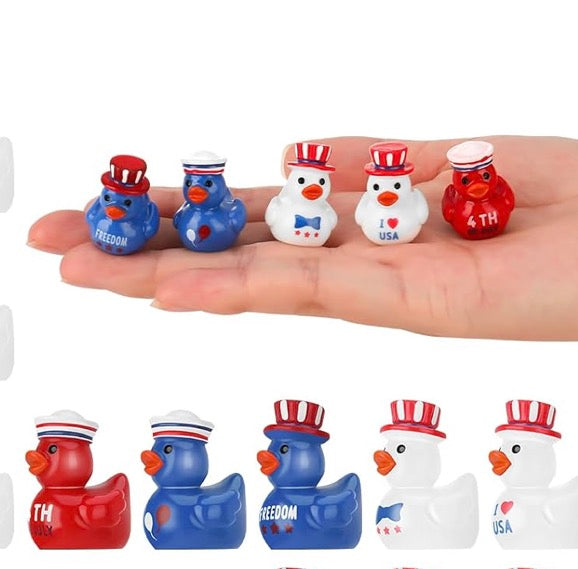 Customize with or Without Magnets – 5 Piece Patriotic Mini Resin Ducks Set, USA Independence Day Ducks, Fourth of July Mini Ducks, Freedom Duck Figurines, Cruise Ducks, Tiered Tray Decor, Party Favors