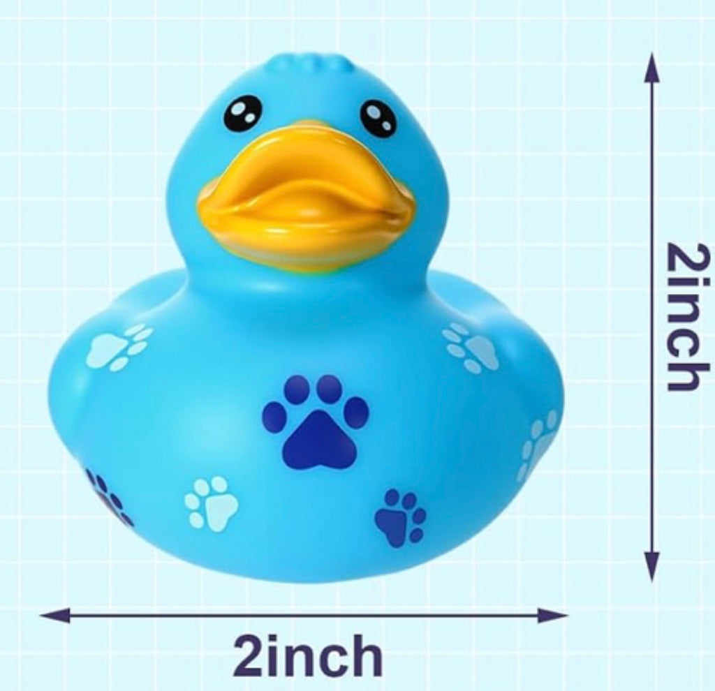 Blue Dog Paw Print Rubber Duck Gift Set of 5 | 2 Inch Ducks with Organza Bags & Ducked Cards | Ready to Gift & Hide | Duck Exchange Favors