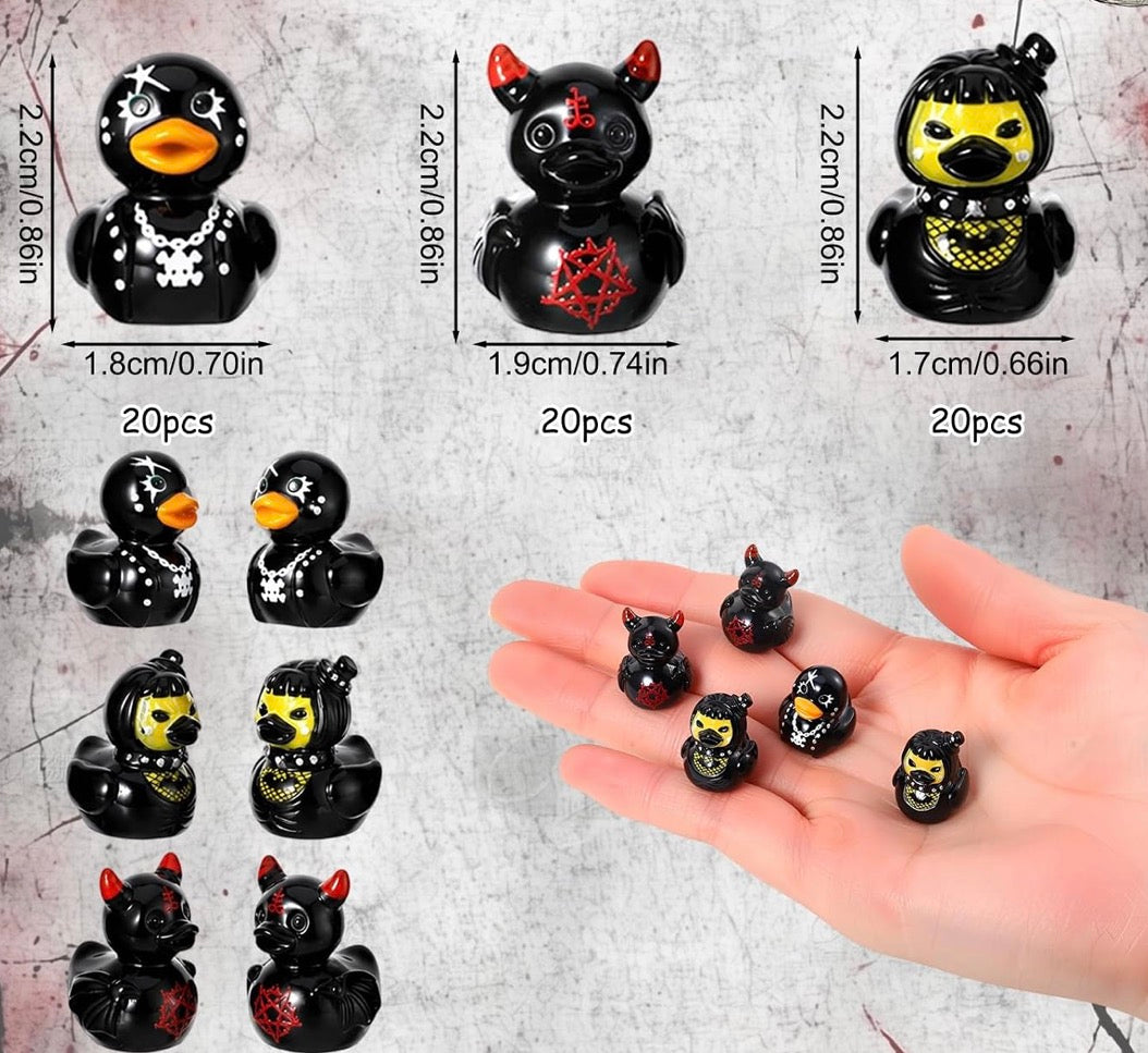 A0-Set of 6, Gothic Punk Themed Mini Resin Ducks, Magnetic or Non-Magnetic, Optional Personalized Duck Hiding Tags