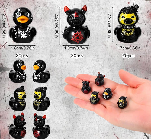 A0-Set of 6, Gothic Punk Themed Mini Resin Ducks, Magnetic or Non-Magnetic, Optional Personalized Duck Hiding Tags