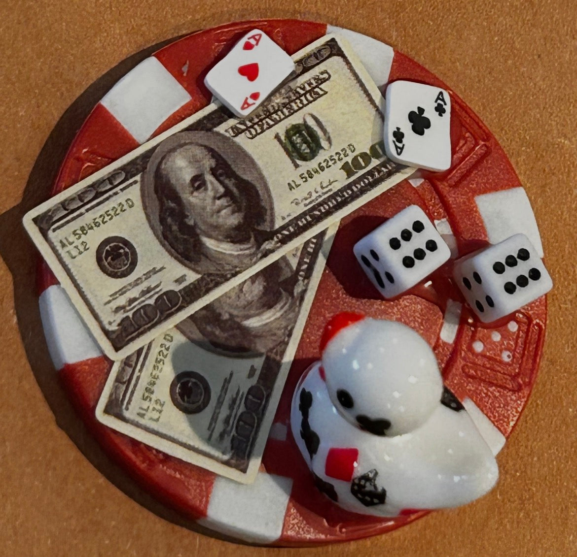2pc Set Red & White Magnetic Mini Resin Duck Poker Chips, Casino Duck Magnets, Poker Night Decor, Mini Duck Collectible, Casino Lover Gift