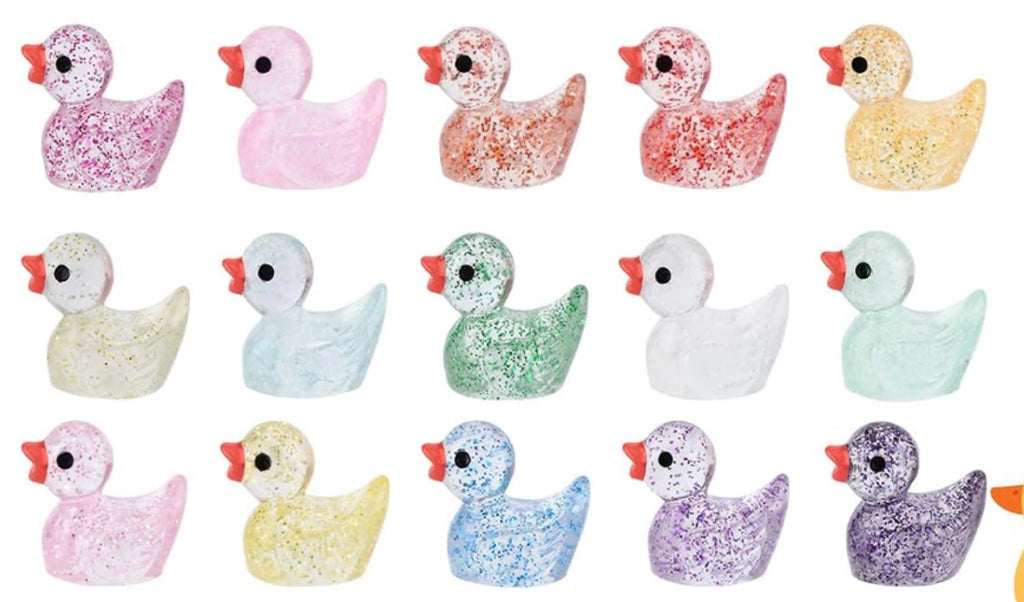 Set of 20, Glitter (random colors) Themed Mini Resin Ducks, Magnetic or Non-Magnetic, Optional Personalized Duck Hiding Tags