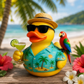 Large Resin Tropical Cocktail Duck With Parrot – Customizable Hawaiian Shirt & Hat – Beach Vacation Duck Decor – 3.5 Inch Collectible